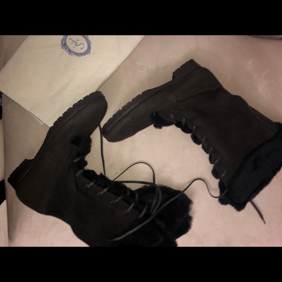 Sarah Flint Cortina Suede Fur-lined tie up boots - Picture 3 of 6